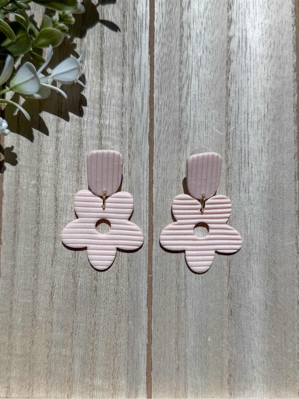 Handmade Blush Pink Polymer Clay Flower Earrings